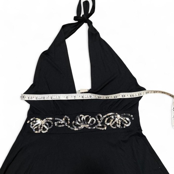 Bella Swan Black Halter Y2K Dress Beaded Flowy Size Small Fairycore - Picture 6 of 7